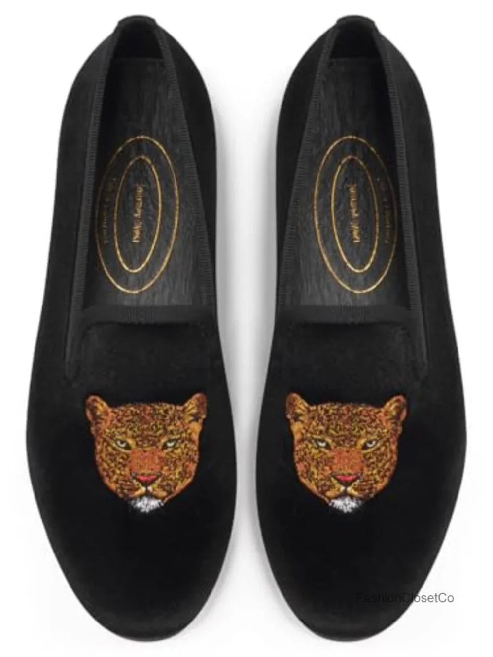 Women's Velvet Loafer Flat Embroidery Slip-On Smoking Slippers
